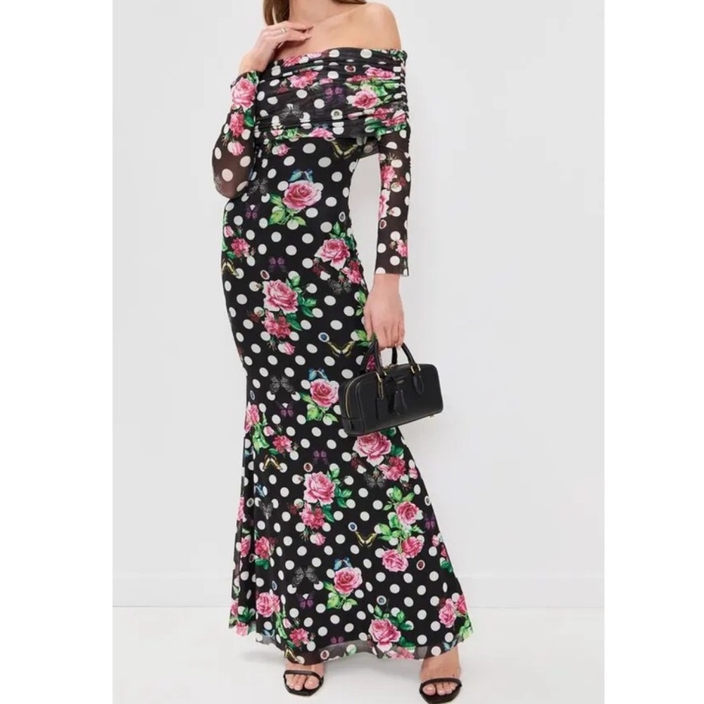 NWT AFRM ANTHRO rose dot Thelma maxi bodycon floral polka dot Dress size M
